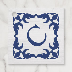 filigraan ingelijst monogram in marineblauw bedankjes labels