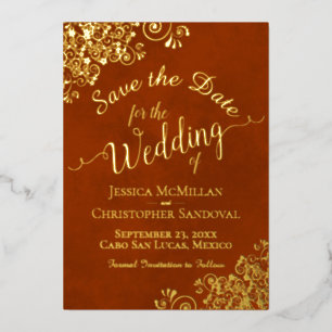 Filigrane doré sur carte de faire-part de mariage 