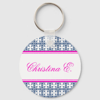 Filigre roze marineblauw aangepaste naam bruidsmei sleutelhanger