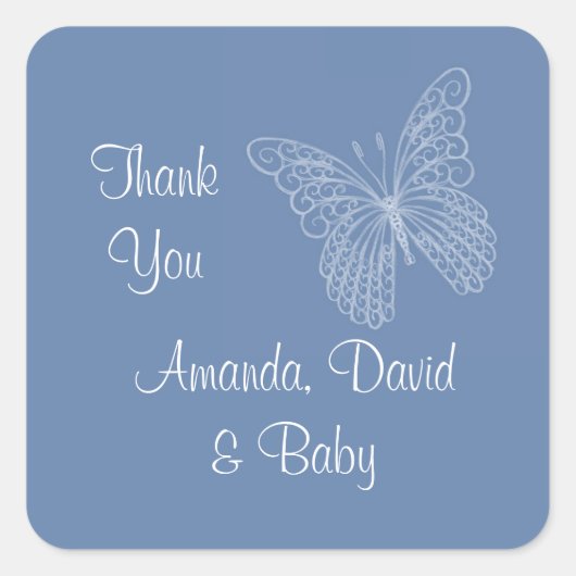 Filigree Butterfly Dank u wel Vierkante Sticker (Voorkant)