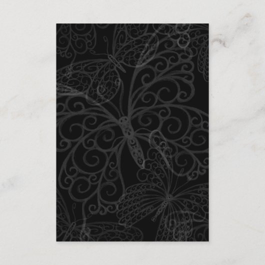 Filigree Butterfly-opnamekaart in zwart Informatiekaartje (Achterkant)