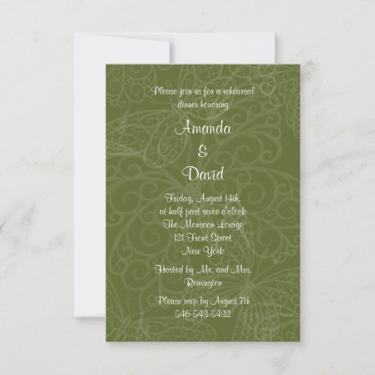 Filigree Butterfly Rehearsal Dinner Invitation Kaart (Voorkant)