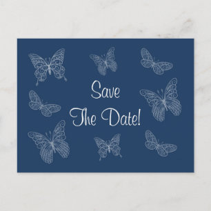 Filigree Butterfly Save the Date Briefkaart in Bla