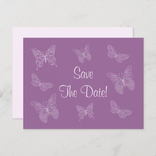 Filigree Butterfly Save the Date Briefkaart (Paars (Voorkant / Achterkant)