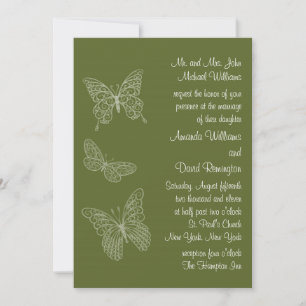 Filigree Butterfly Wedding Invitation Olive Green Kaart