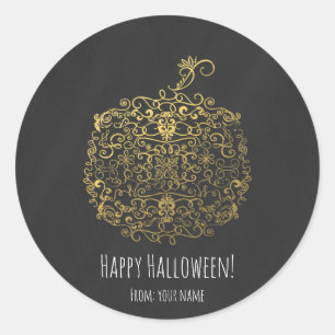 Filigree Elegante Gouden Pompoen Herfst Val Partij Ronde Sticker