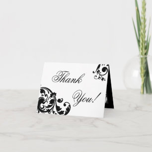 Filigree floral noir blanc plié Carte de remerciem