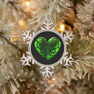 Filigree Gothic Green Heart Tin Sneeuwvlok Ornament