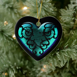 Filigree Gothic Ice Blue Heart Keramisch Ornament