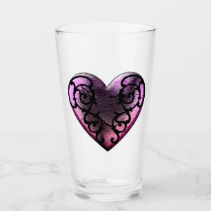 Filigree Gothic Pink Heart Glas