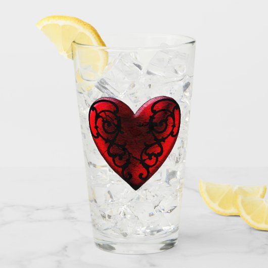 Filigree Gothic Red Heart Glas (Voorkant ijs)