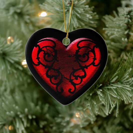 Filigree Gothic Red Heart Keramisch Ornament (Boom)