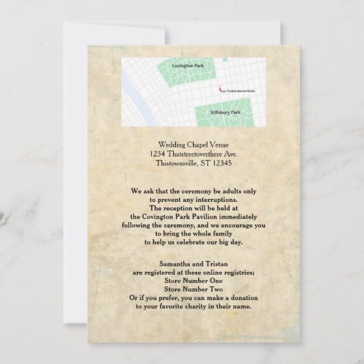 Filigree Leaf Lijst en Rozen Gothic Bruiloft Kaart (Achterkant)