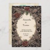 Filigree Leaf Lijst en Rozen Gothic Bruiloft Kaart (Voorkant / Achterkant)