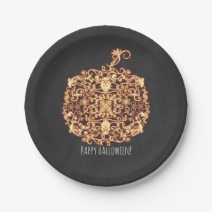 Filigree Oranje Glowing Pompoen Halloween Feest Papieren Bordje