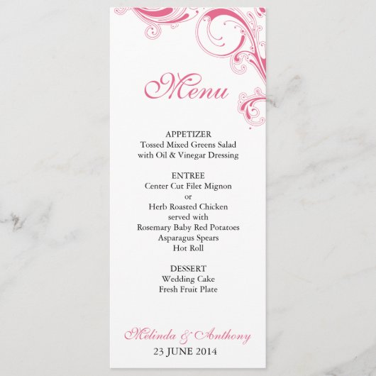 Filigree Swirl Pink Menu (Voorkant)