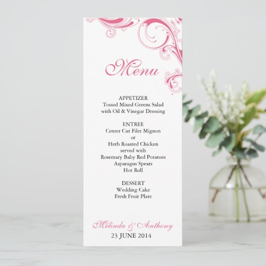 Filigree Swirl Pink Menu (Staand voorkant)