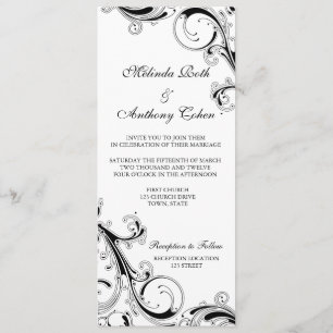 Filigree Swirl Zwart w/wit 4 x 9.25 Bruiloft Kaart