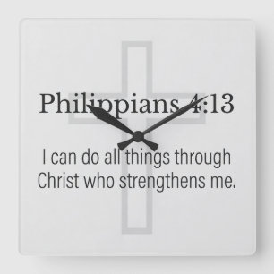 Filipenzen 4:13 Christelijke vierkante wandklok Klok