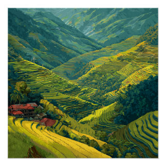 Filipijnen Banaue Levendige Rijstterrassen Vintage Perfect Poster