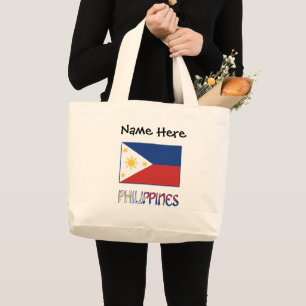 Filipijnen en Filipijnse Vlag Gepersonaliseerd Grote Tote Bag