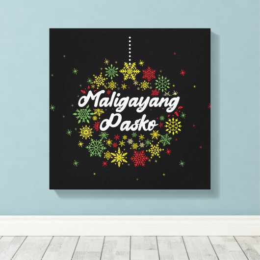 Filipijnen: Kerstmis Maligayang Pasko Snowflakes Canvas Afdruk (Insitu (Houten vloer))