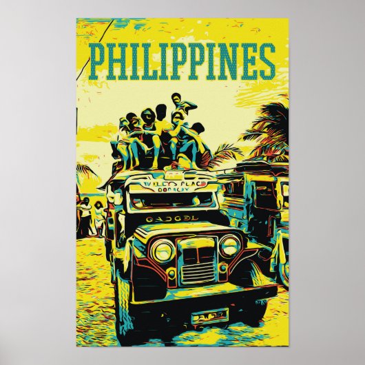 Filipijnen, overbelaste jeepney poster (Voorkant)