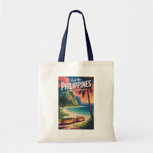 Filipijnen strand illustratie reis kunst vintage tote bag