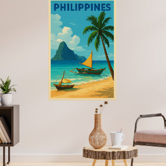 Filipijnen Vintage Reizen - Tropisch Strand Poster