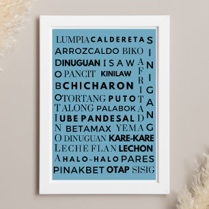 Filipijns Food Blauw & Zwart Typografie Poster