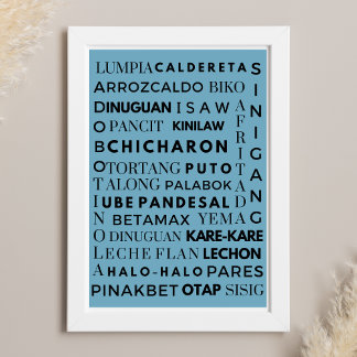 Filipijns Food Blauw & Zwart Typografie Poster