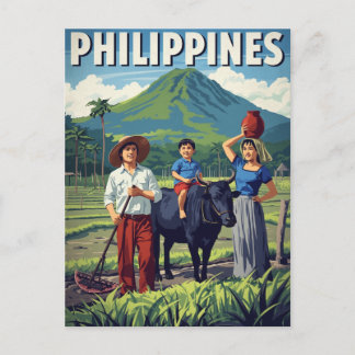 Filipijnse Rijstveld Familie Retro Briefkaart