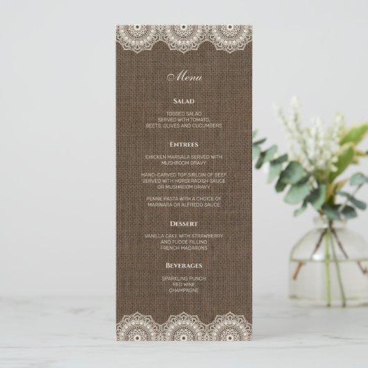 Filipiniana Kant op Burlap Bruiloft Menu Kaart (Staand voorkant)
