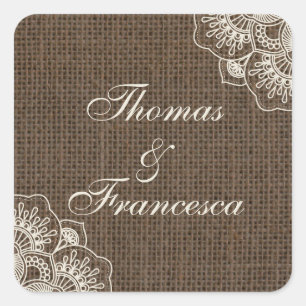 Filipiniana Kant op Burlap rustieke bruiloft Stick Vierkante Sticker