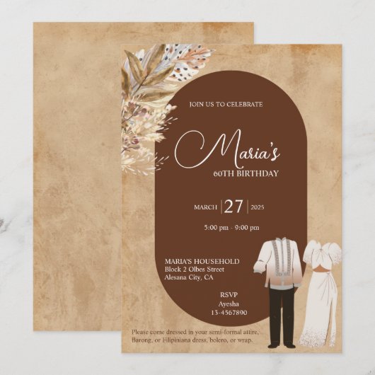 Filipiniana Thème Anniversaire Invitation Philippi (Devant / Derrière)