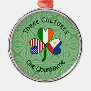 Filipino Irish American Flags Shamrock Jouw naam Metalen Ornament