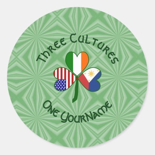 Filipino Irish American Flags Shamrock Personalize Ronde Sticker (Voorkant)