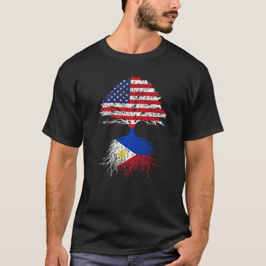 Filipino Roots American Grown Filipijnen USA Tree T-shirt (Voorkant)
