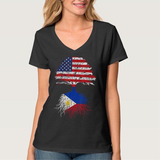 Filipino Roots American Grown Filipijnen USA Tree T-shirt (Voorkant)