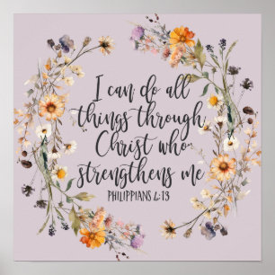 Filippenzen 4:13 Bijbel Schrift Verse Bloemen Boho Poster