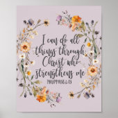 Filippenzen 4:13 Bijbel Schrift Verse Bloemen Boho Poster (Voorkant)