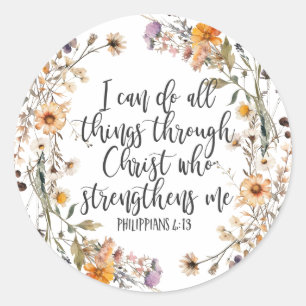 Filippenzen 4:13 Bijbel Schrift Verse Bloemen Boho Ronde Sticker