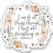 Filippenzen 4:13 Bijbel Schrift Verse Bloemen Boho Sticker (Voorkant)