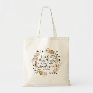 Filippenzen 4:13 Bijbel Schrift Verse Bloemen Boho Tote Bag