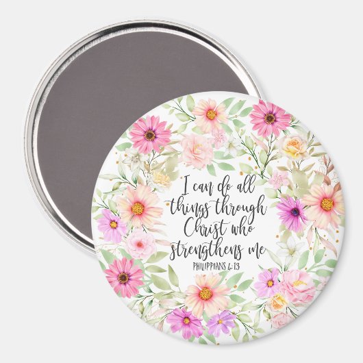 Filippenzen 4:13 Bijbel Schrift Verse Bloemen Magneet (Voorkant / Achterkant)