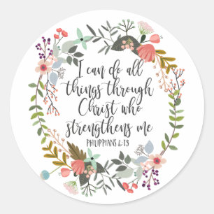 Filippenzen 4:13 Ik kan alle dingen doen, Floral Ronde Sticker