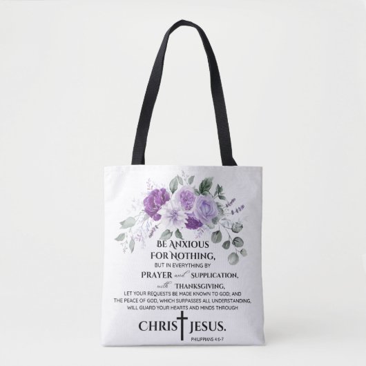 Filippenzen 4:6-7 Schrift Paarse bloemen Draagtas (Voorkant)