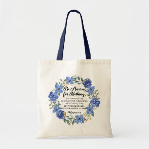 Filippenzen 4:6 Wees bezorgd voor niets blauwe blo Tote Bag