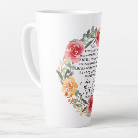 Filippenzen 4:8 Roze en gele bloemenkrans Latte Mok (Linkerhoek)