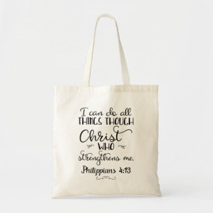 Filippijnen 4:13 Christelijk Bijbelse Verse Faith Tote Bag